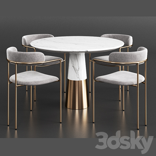 West Elm & CB2 Dinning Set 3 3DS Max Model - thumbnail 2