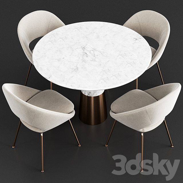 West Elm & CB2 Dinning Set 3DS Max Model - thumbnail 2