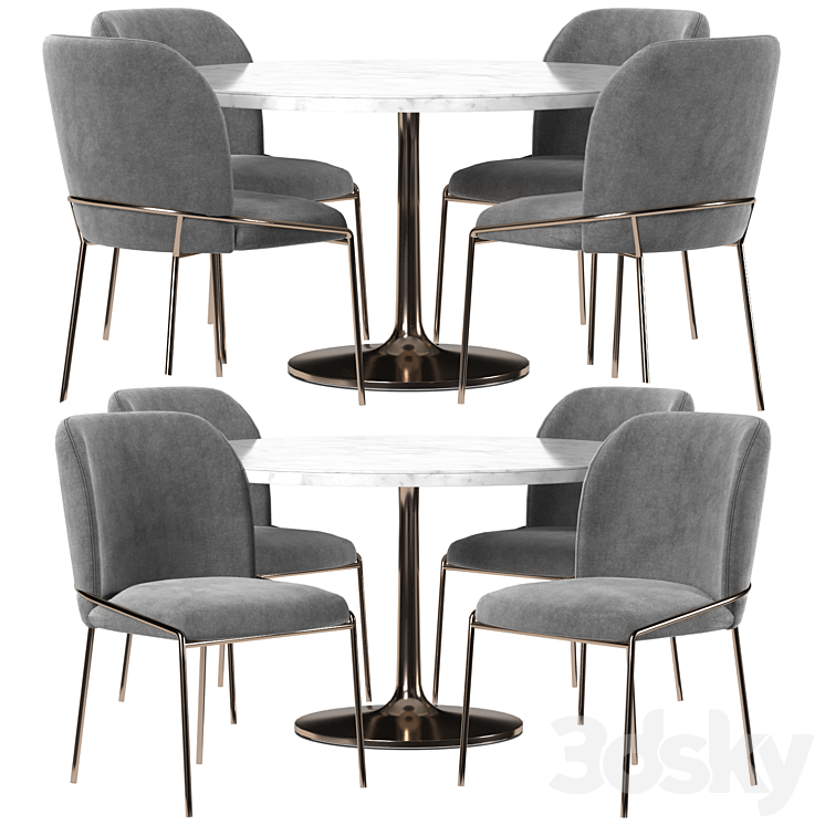 West elm & Crate and Barrel dining set 3DS Max Model - thumbnail 1