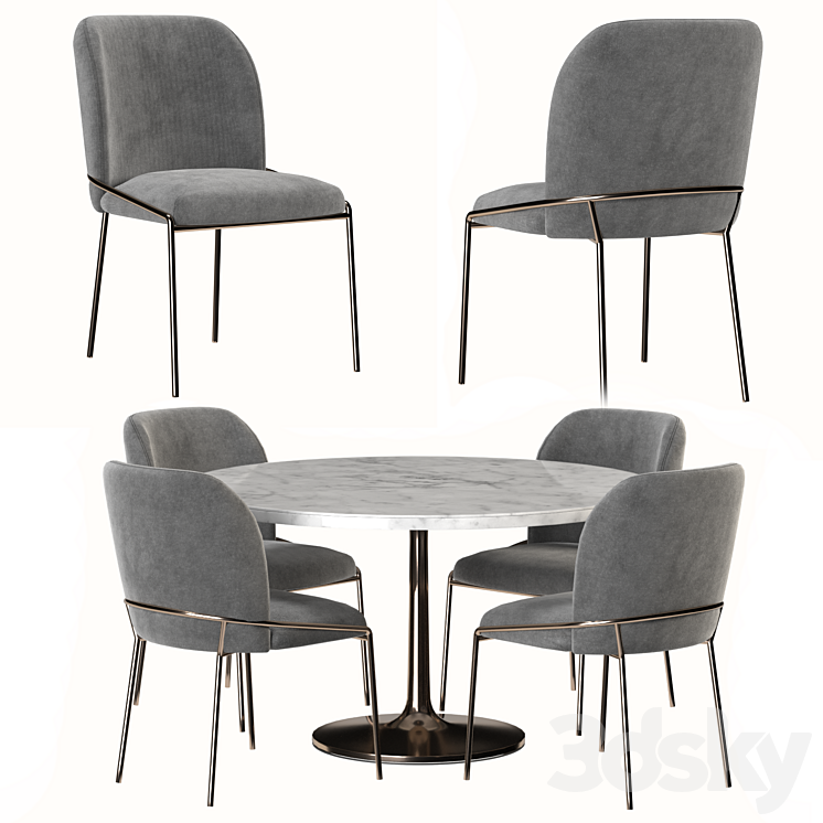 West elm & Crate and Barrel dining set 3DS Max Model - thumbnail 2