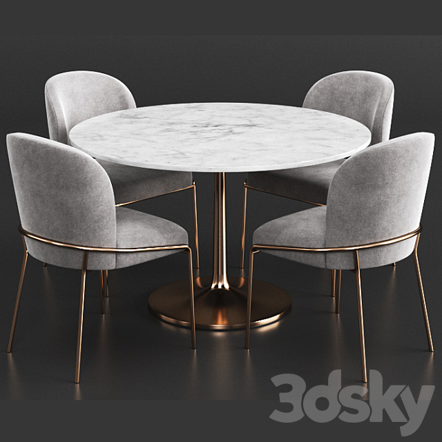 West elm & Crate & Barrel Dinning Set 2 3DS Max Model - thumbnail 2