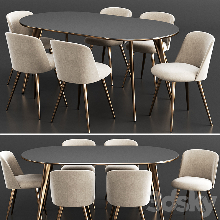 West Elm Dinning Set 10 3DS Max - thumbnail 1