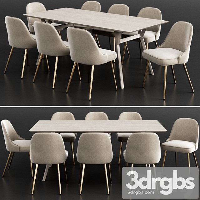 West elm dinning set 11 2 3dsmax Download - thumbnail 1