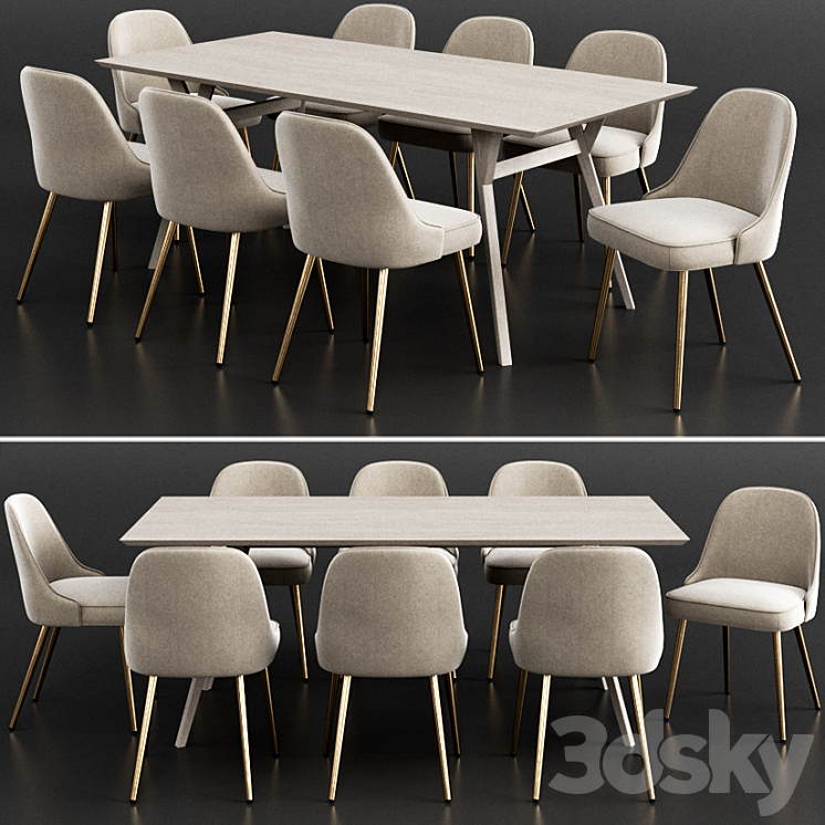 West Elm Dinning Set 11 3DS Max - thumbnail 1