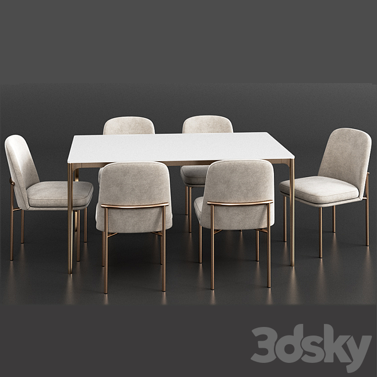 West Elm Dinning Set 23 3DS Max - thumbnail 2