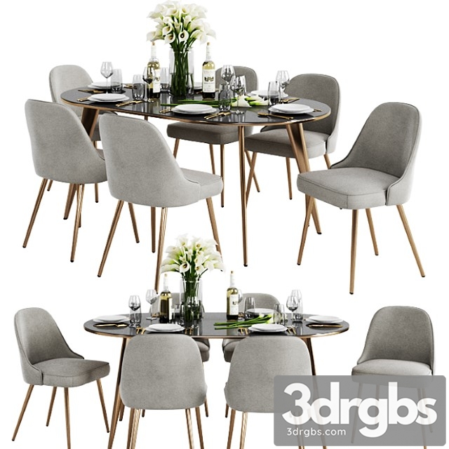 West elm dinning set 3 2 3dsmax Download - thumbnail 1