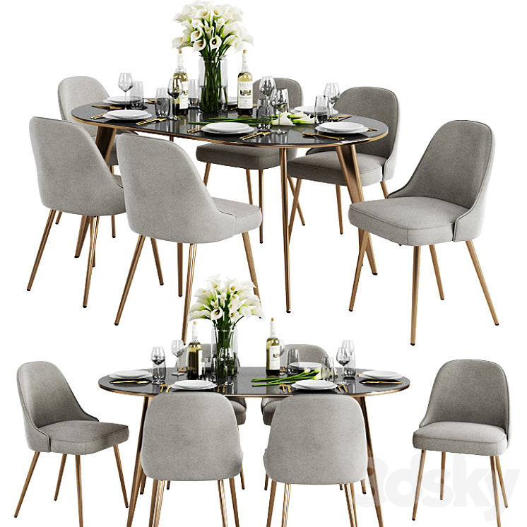 West Elm Dinning Set 3 3DS Max - thumbnail 1