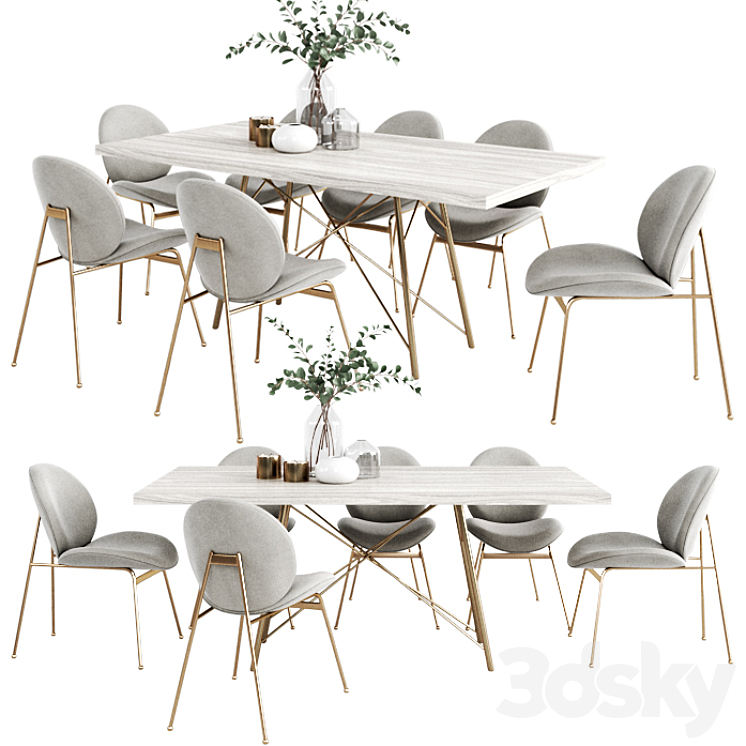 West Elm Dinning Set 4 3DS Max - thumbnail 1