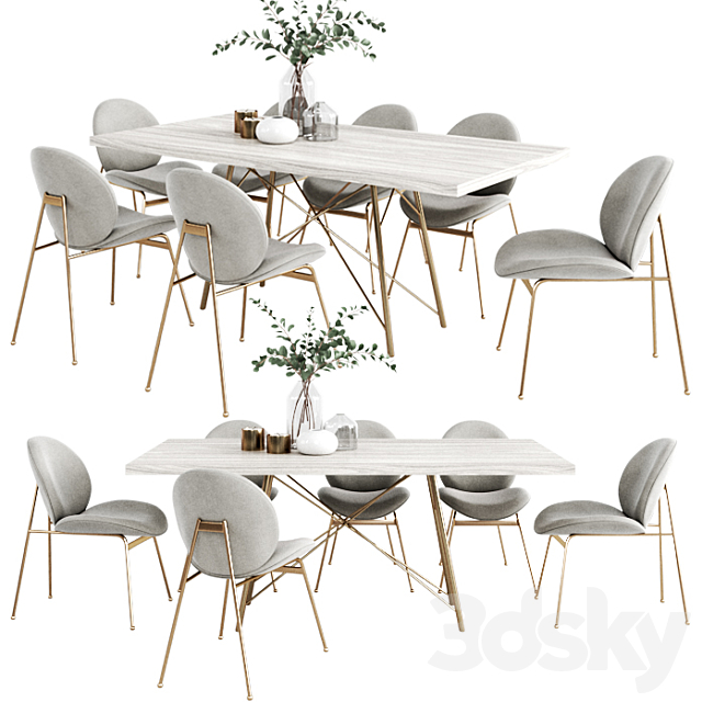 West Elm Dinning Set 4 3DSMax File - thumbnail 1