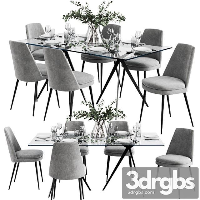 West elm dinning set 6 2 3dsmax Download - thumbnail 1