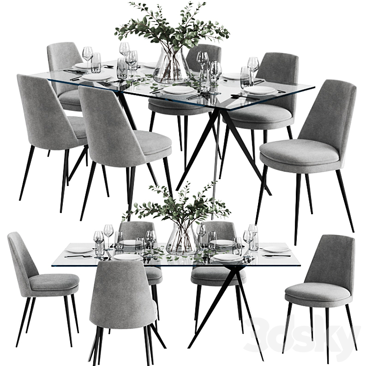 West Elm Dinning Set 6 3DS Max - thumbnail 1