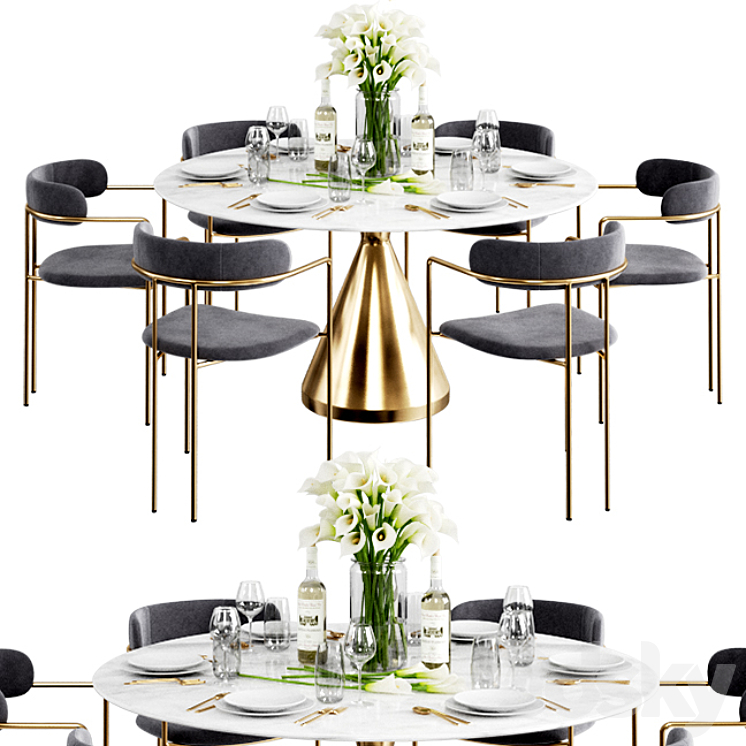 West Elm Dinning Set 7 3DS Max - thumbnail 1