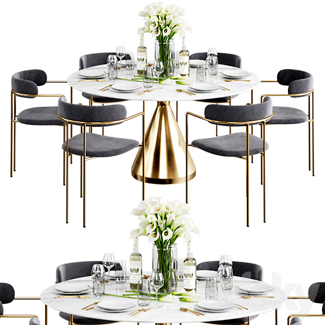 West Elm Dinning Set 7 3DSMax File - thumbnail 1