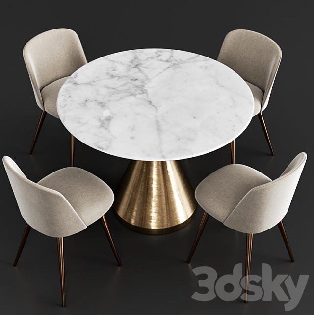 West Elm Dinning Set 9 3DS Max Model - thumbnail 2