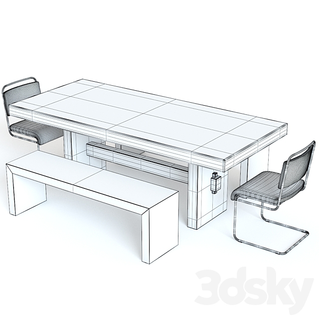 West Elm Emmerson Table and Industrial Chairs 3DS Max Model - thumbnail 3