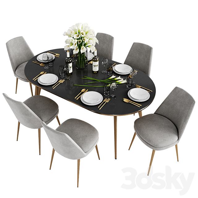 West Elm  Finley Dining Chair & Arden Dining Table 3DS Max Model - thumbnail 2