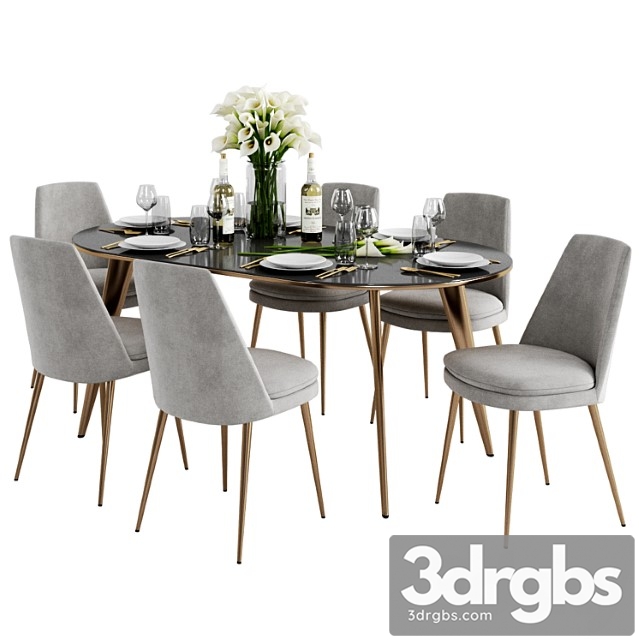 West Elm Finley Dining Chair Arden Dining Table 3dsmax Download - thumbnail 1