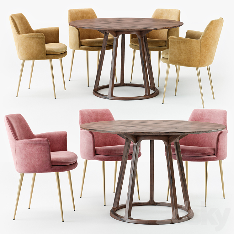 West elm finley dining set 3DS Max - thumbnail 1