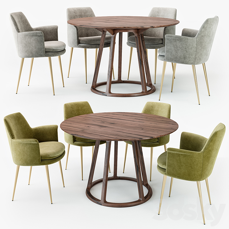 West elm finley dining set 3DS Max - thumbnail 2