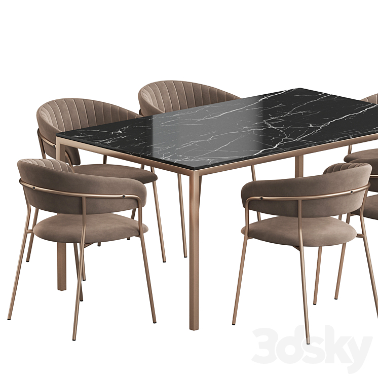 West Elm Frame table Turin chair Dining set 3DS Max - thumbnail 2