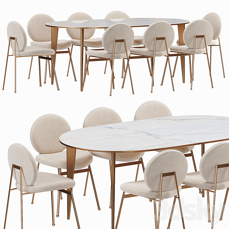 West elm Jane Dining Table 3DS Max Model - thumbnail 1