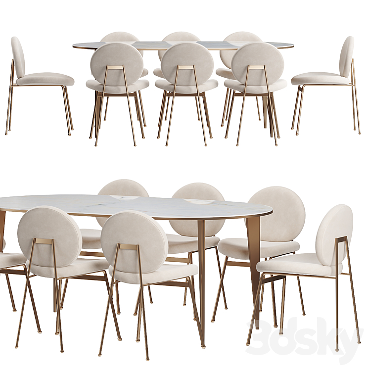 West elm Jane Dining Table 3DS Max Model - thumbnail 2