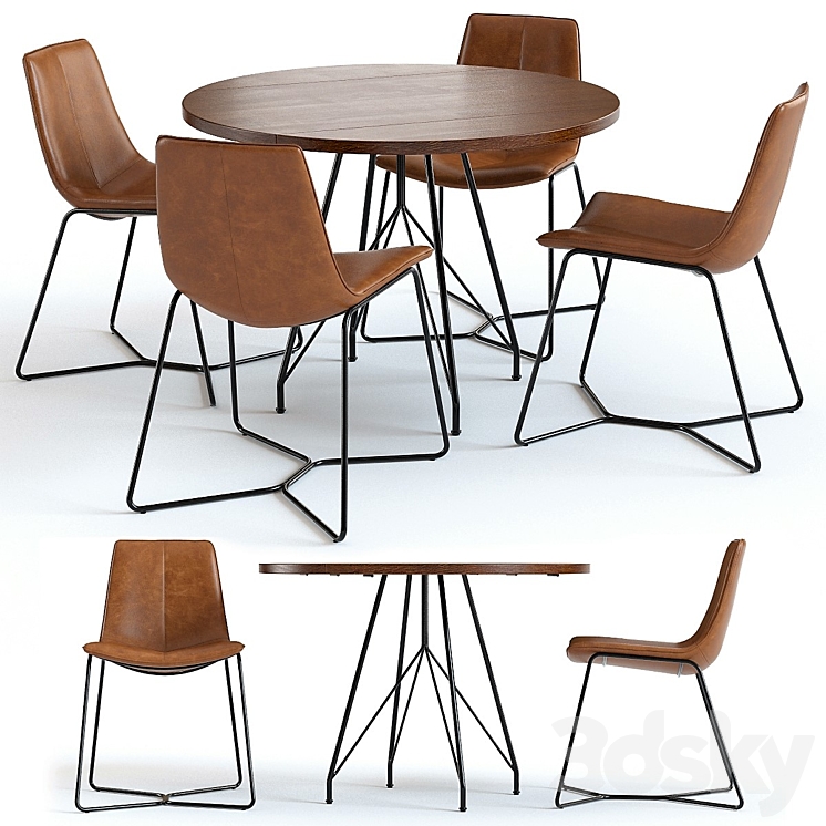 West Elm Jules Table and Slope Chairs 3DS Max - thumbnail 1