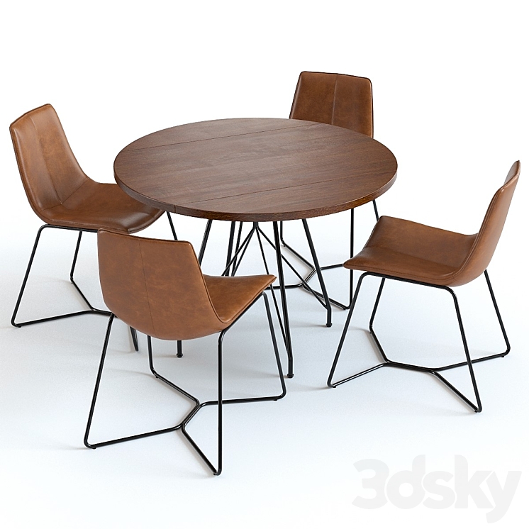 West Elm Jules Table and Slope Chairs 3DS Max - thumbnail 2