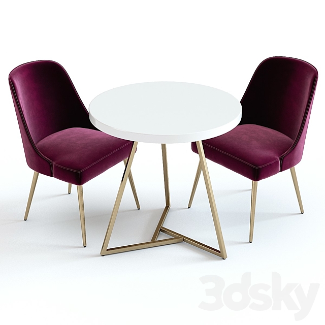 West Elm Lacquer Top Table and Mid-Century Chairs 3DS Max Model - thumbnail 2