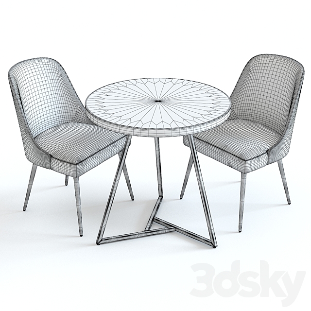 West Elm Lacquer Top Table and Mid-Century Chairs 3DS Max Model - thumbnail 3