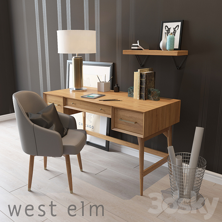 West Elm Mid-Century Desk 3DS Max - thumbnail 1