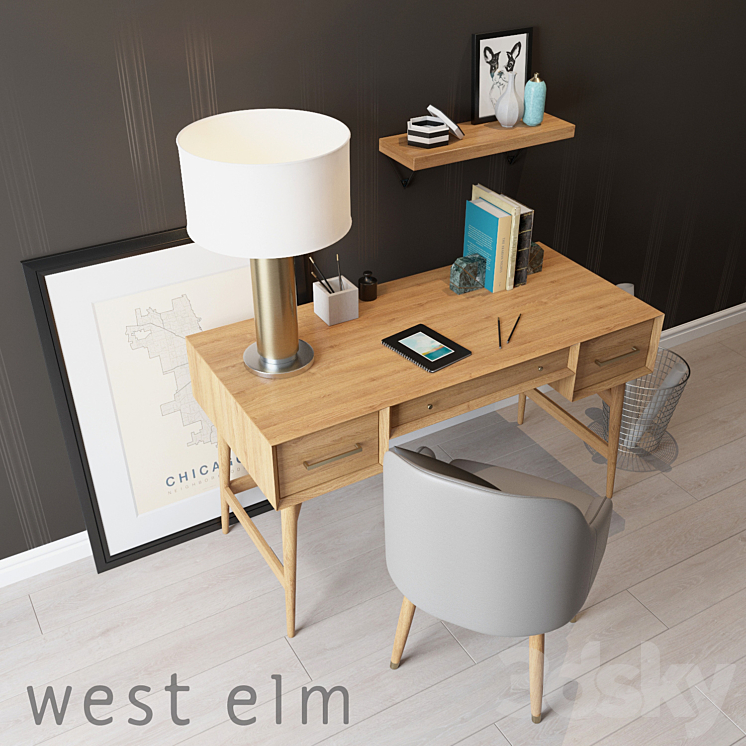 West Elm Mid-Century Desk 3DS Max - thumbnail 2