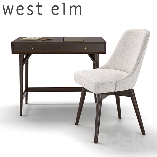 West Elm Mid-Century Mini Desk – Dark Mineral and Swivel Office Chair 3DSMax File - thumbnail 1