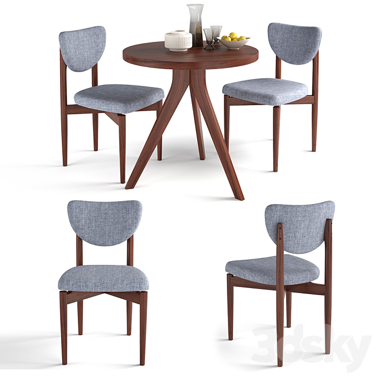 West Elm Tripod Table and Dane Upholstered Dining Chair 3DS Max Model - thumbnail 1