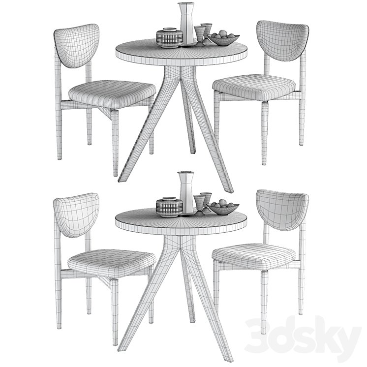 West Elm Tripod Table and Dane Upholstered Dining Chair 3DS Max Model - thumbnail 2