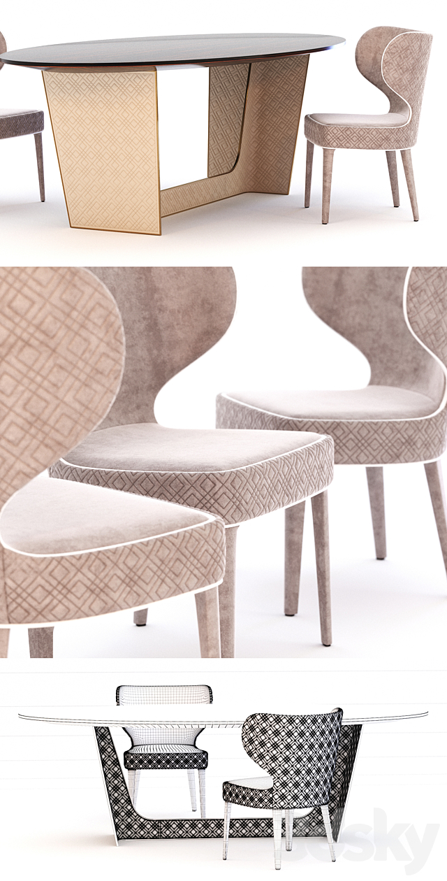 Wings table and chair of Aida factory RUGIANO 3DS Max Model - thumbnail 2