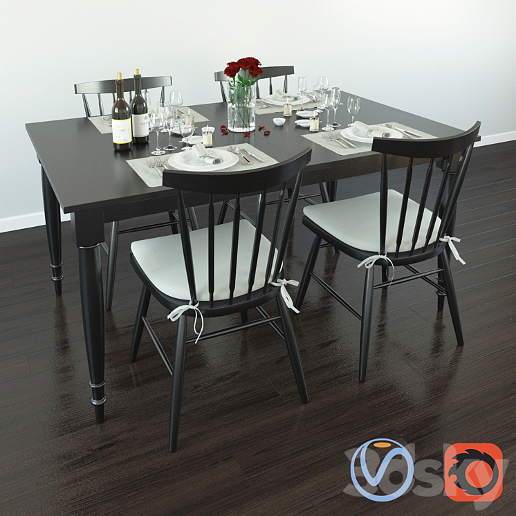 Wolcott extention dining table 3DS Max - thumbnail 1