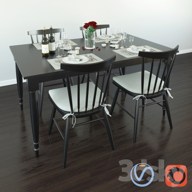 Wolcott extention dining table 3DS Max - thumbnail 3