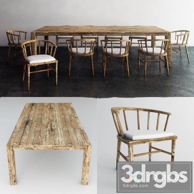 Wood Dining Table Ethnic 3dsmax Download - thumbnail 1