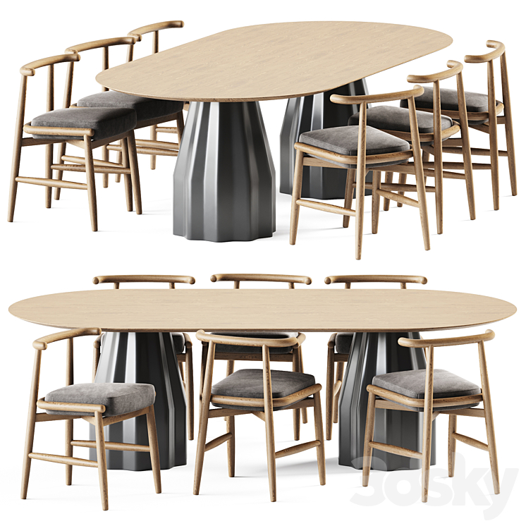 Wooden Burin Table by Viccarbe and Chair Emilia by Meridiani 3DS Max Model - thumbnail 1