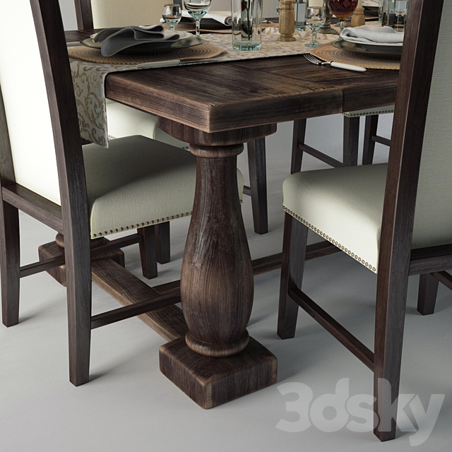 Wooden dining table with chairs 3DSMax File - thumbnail 2