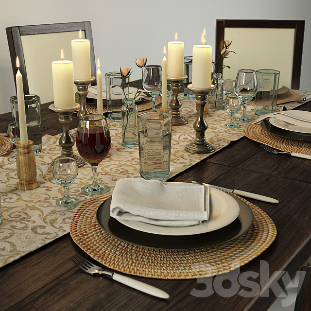 Wooden dining table with chairs 3DSMax File - thumbnail 3