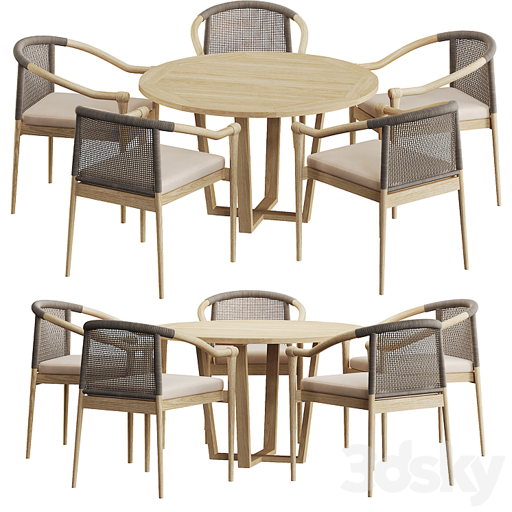 Wooden Outdoor Dining Sets Round Dining Table with 5 Chairs 3DS Max Model - thumbnail 1