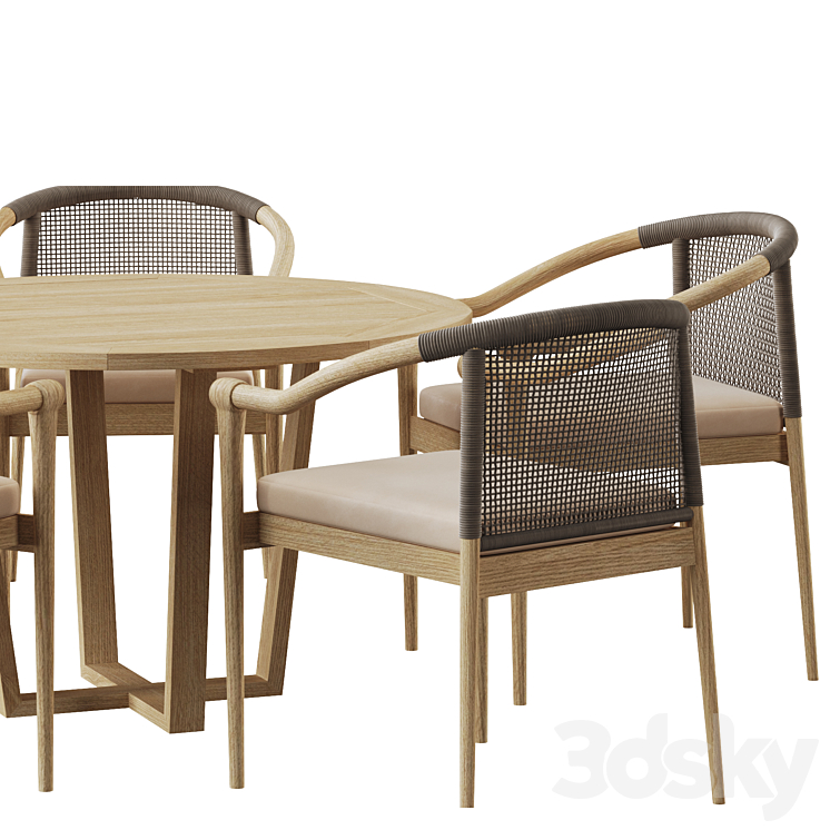 Wooden Outdoor Dining Sets Round Dining Table with 5 Chairs 3DS Max Model - thumbnail 2