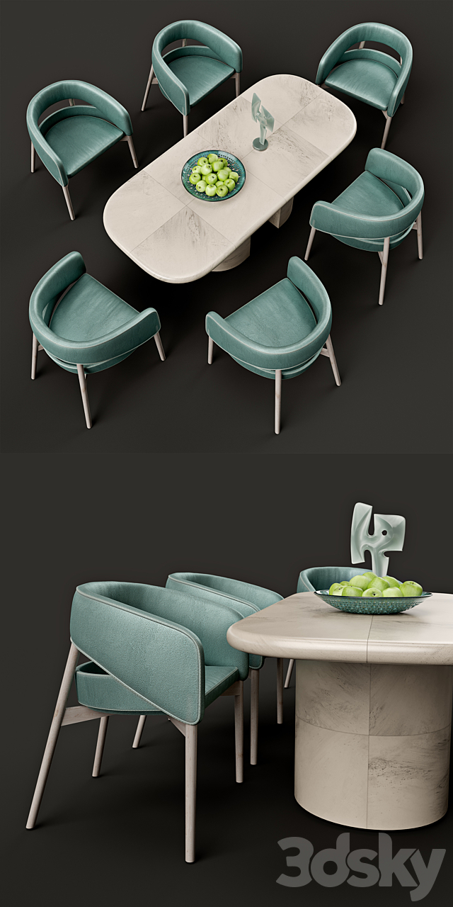 Wrapped dinning table and Dino chair 3DSMax File - thumbnail 2