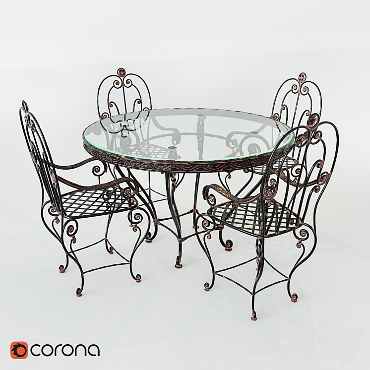 wrought-iron table and chairs 3DS Max - thumbnail 1