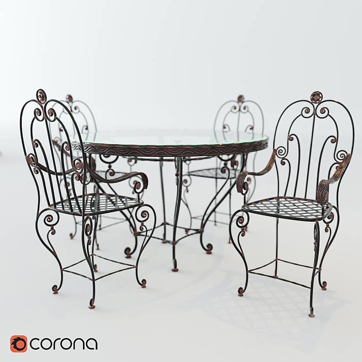 wrought-iron table and chairs 3DS Max - thumbnail 2