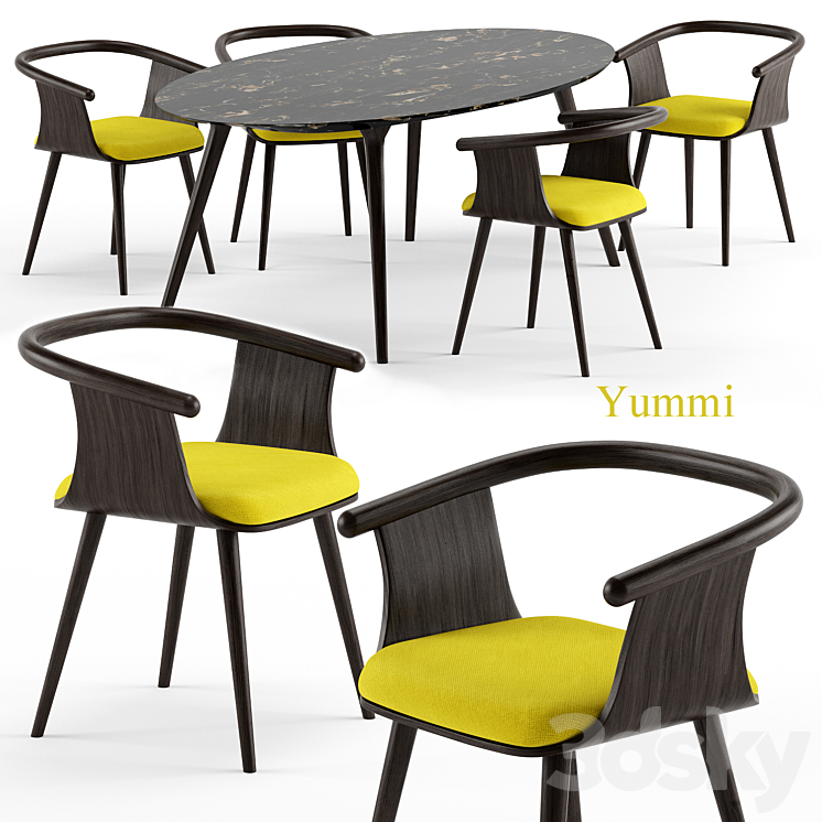 Yuumi chair and Ademar table – Bross Italy 3DS Max - thumbnail 1