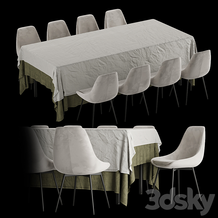 Zara home table + East Side chair | Table set 3DS Max Model - thumbnail 3