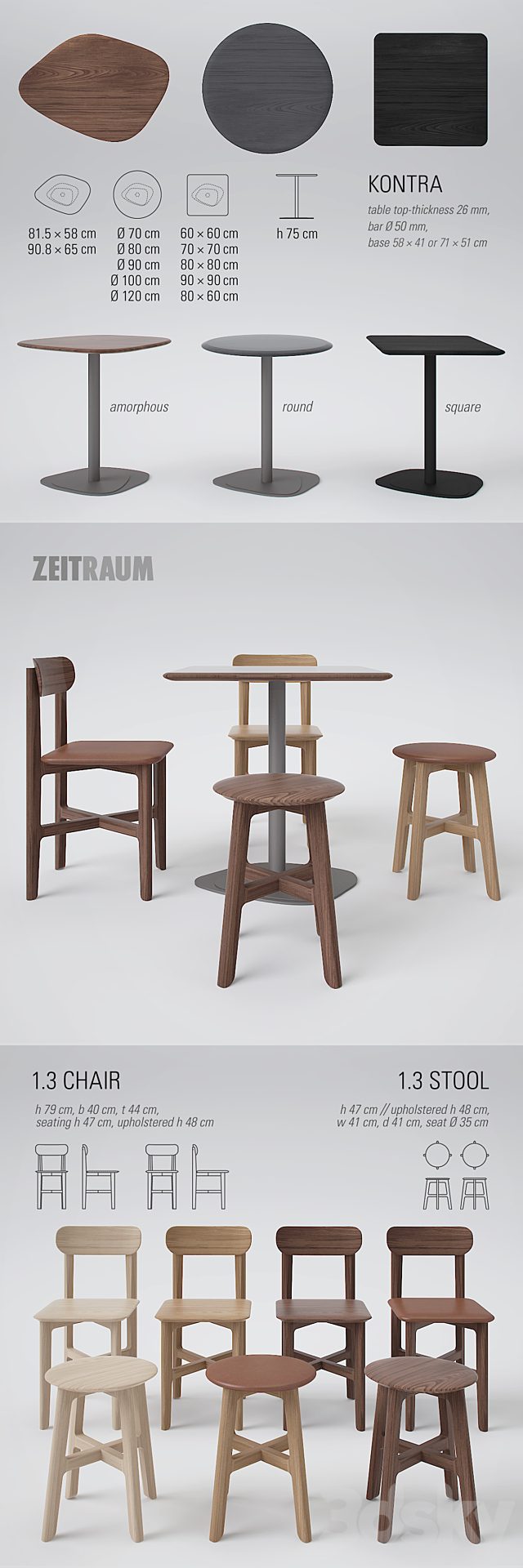 Zeitraum 1.3 Stool and 1.3 Chair with Kontra Table 3DS Max Model - thumbnail 3